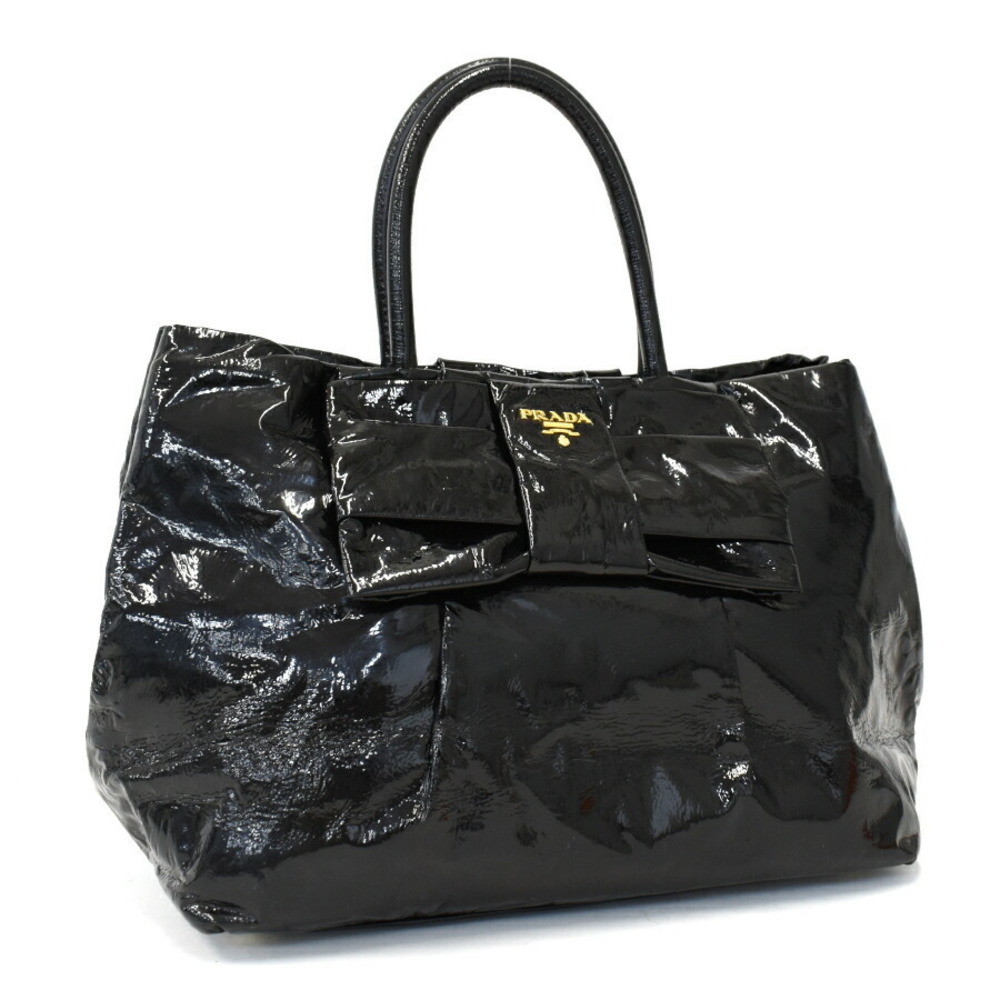 Prada Tote Bag Black Enamel Shoulder Strap